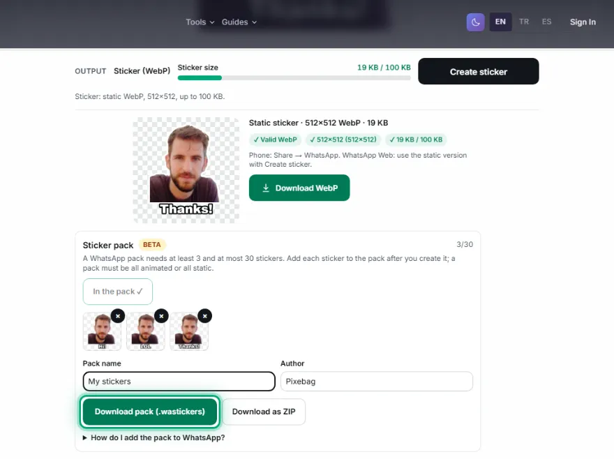 Name and download the pack