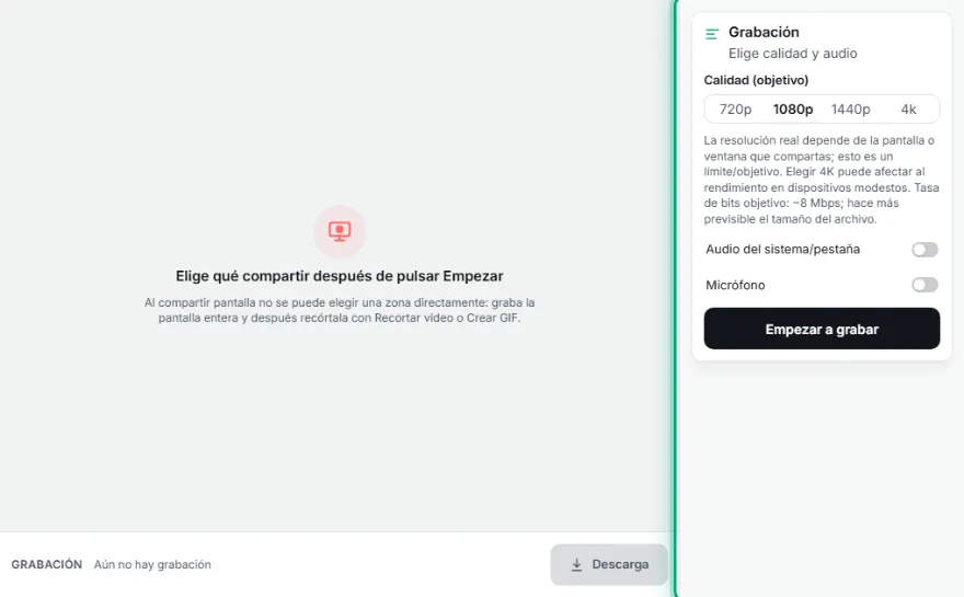 Elige calidad y audio