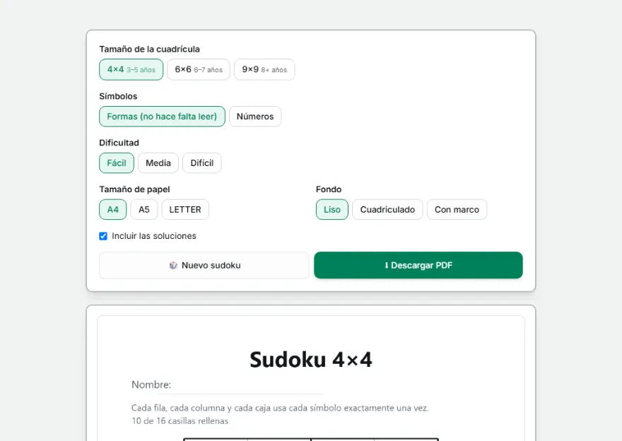 Elige el tamaño de la cuadrícula