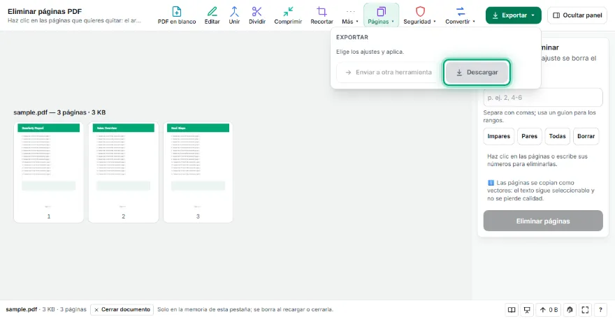 Elimina y descarga