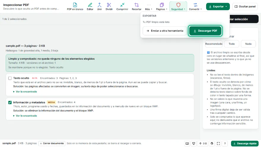 Limpia y descarga