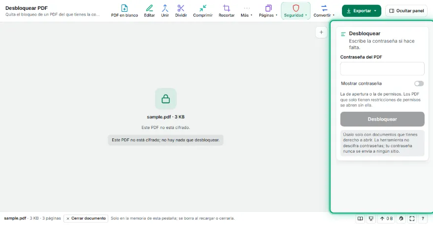 Escribe la contraseña si hace falta