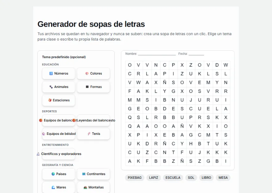 Elige un tema o escribe tus palabras