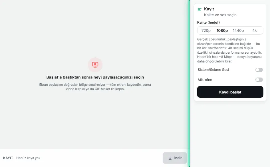 Kalite ve ses seçin