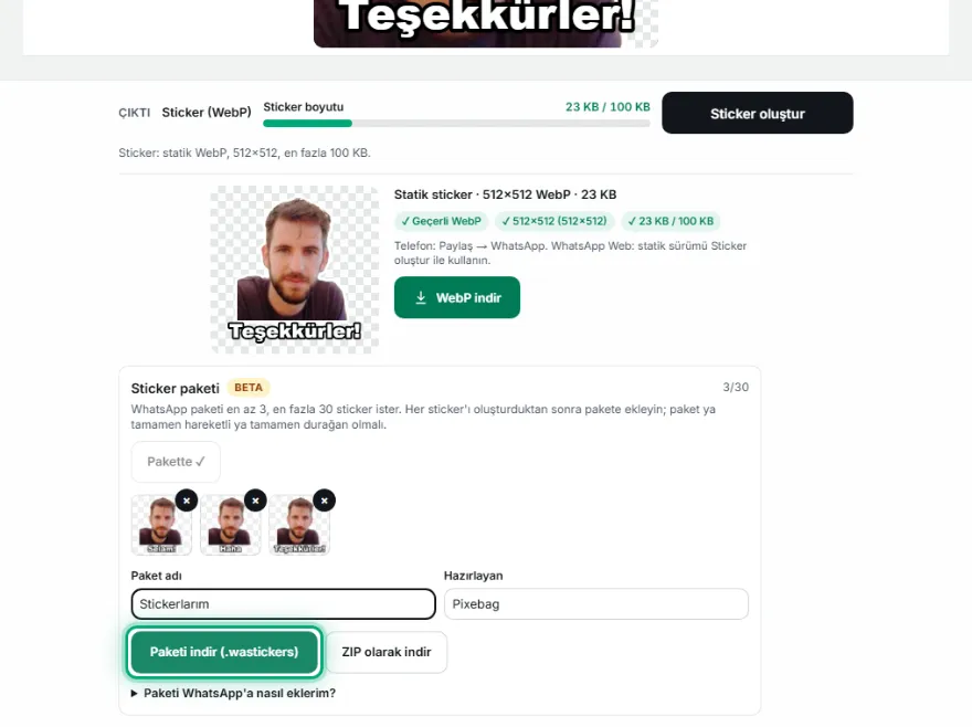 Paketi adlandırıp indirin