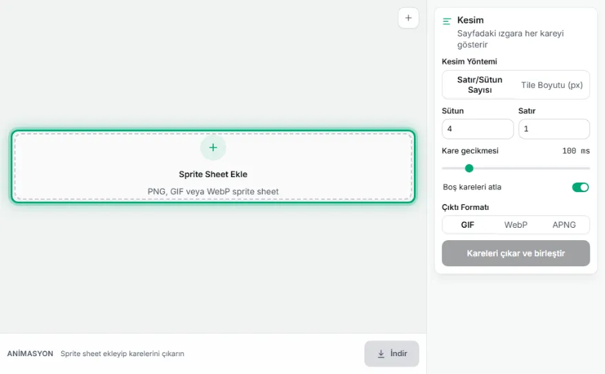 Sprite sheet'i yükleyin