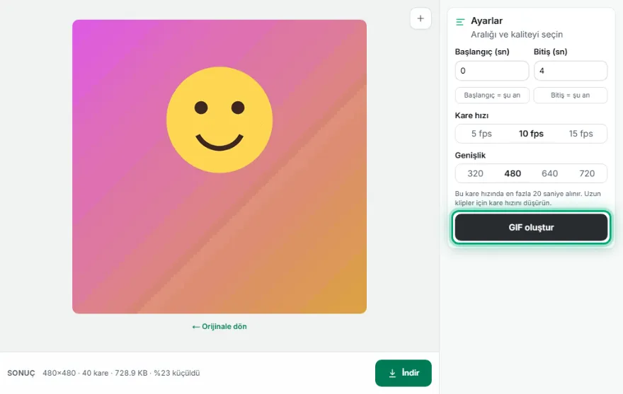 GIF oluşturun ve indirin