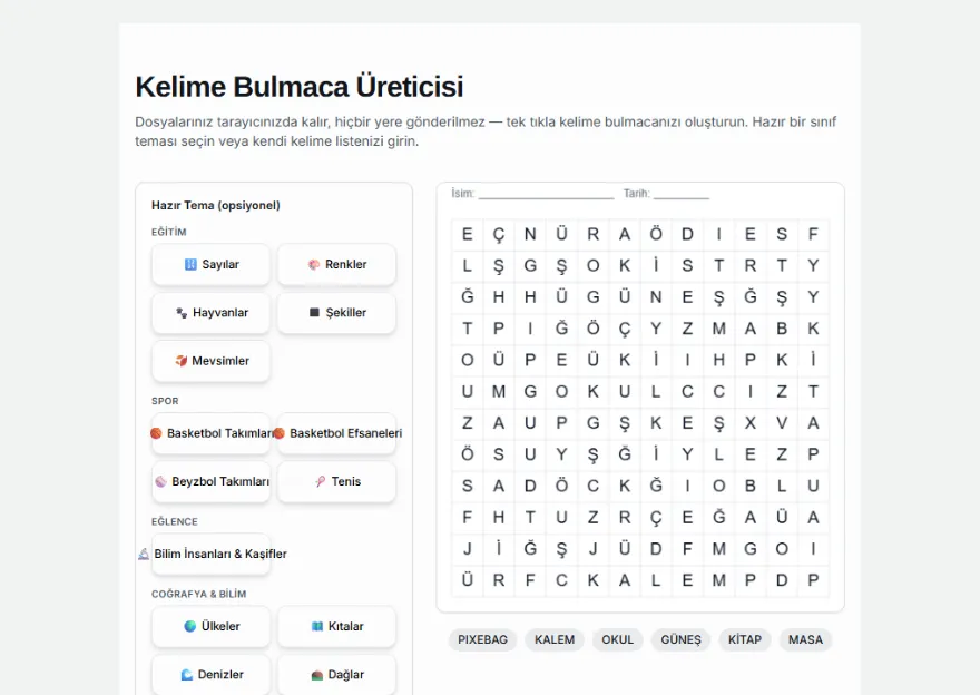 Bir tema seçin veya kendi kelimelerinizi girin